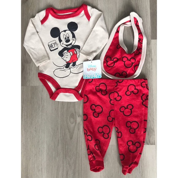 MICKEY MOUSE DISNEY BABY 3 PIECE OUTFIT SIZE 0-3 MONTHS - Picture 2 of 5
